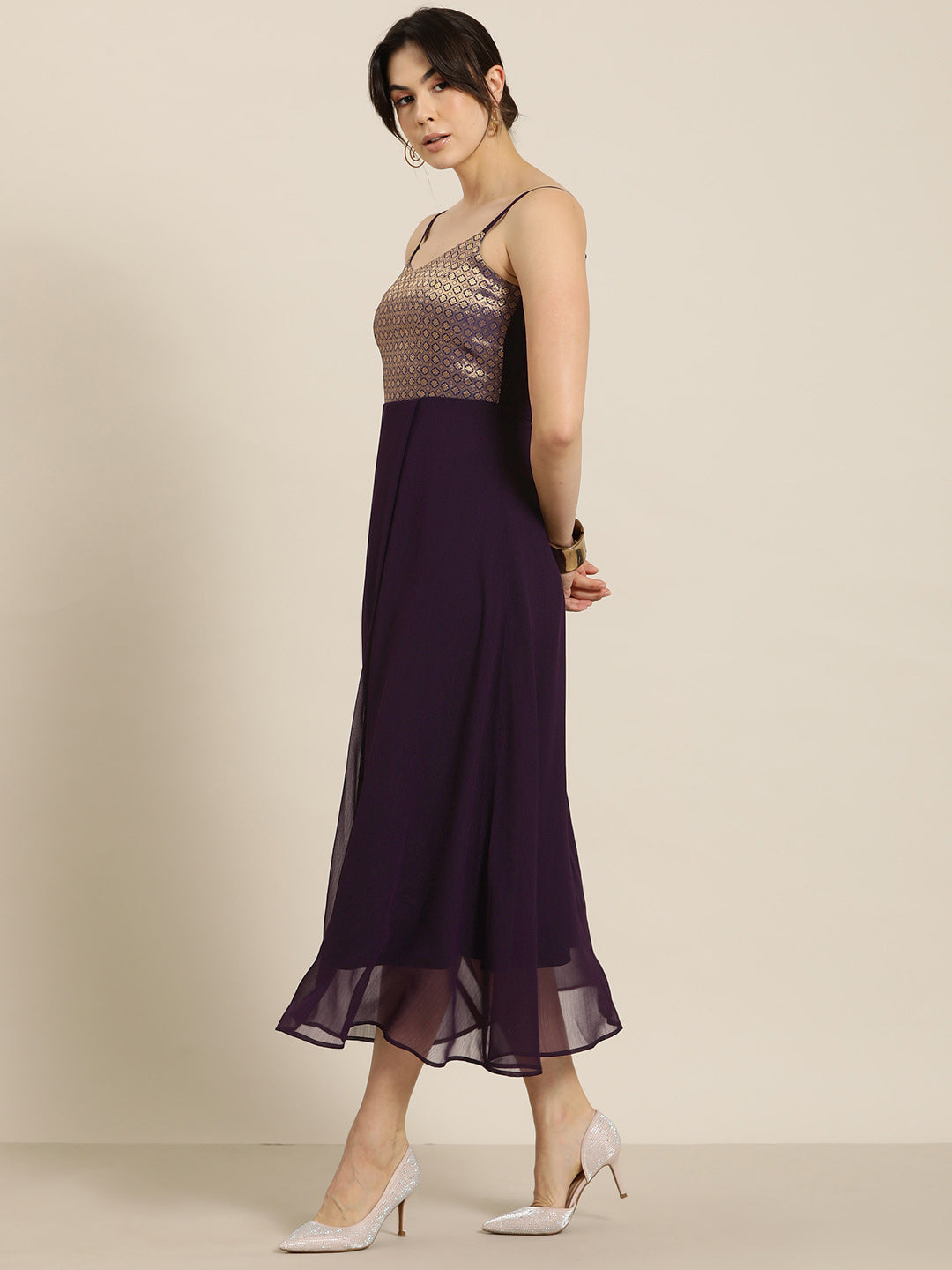 Purple Maxi Dress with brocade yoke
