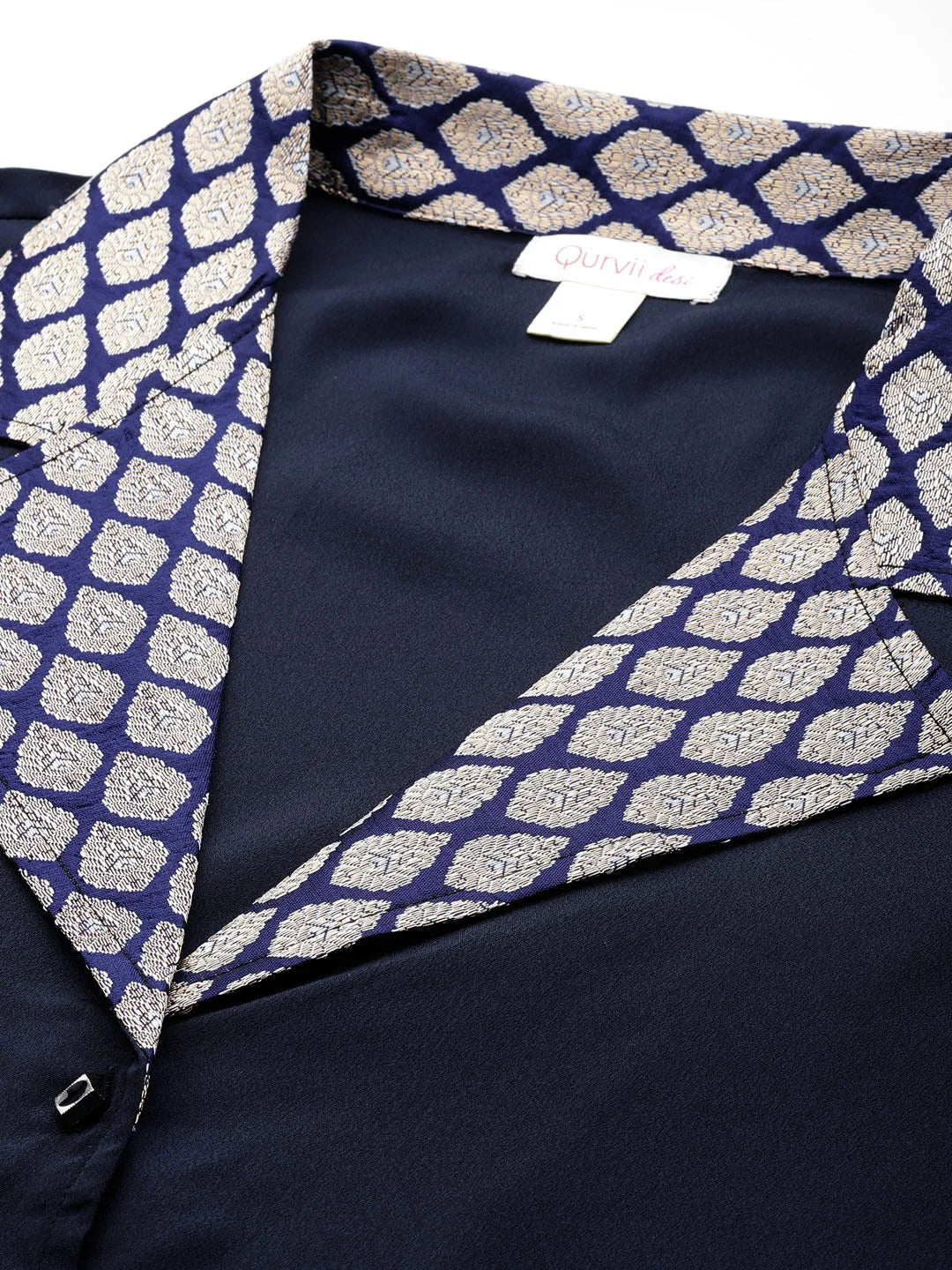 Navy french crepe Brocadr notch collar shirt