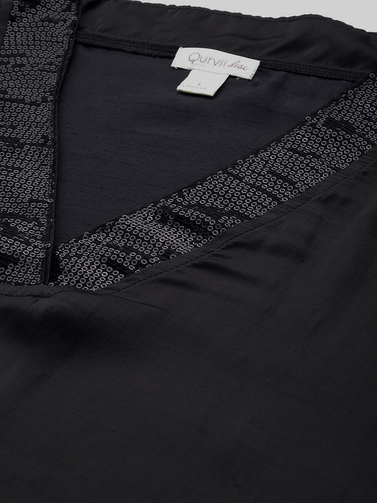 Black crepe silk Kimono dress with sequins
