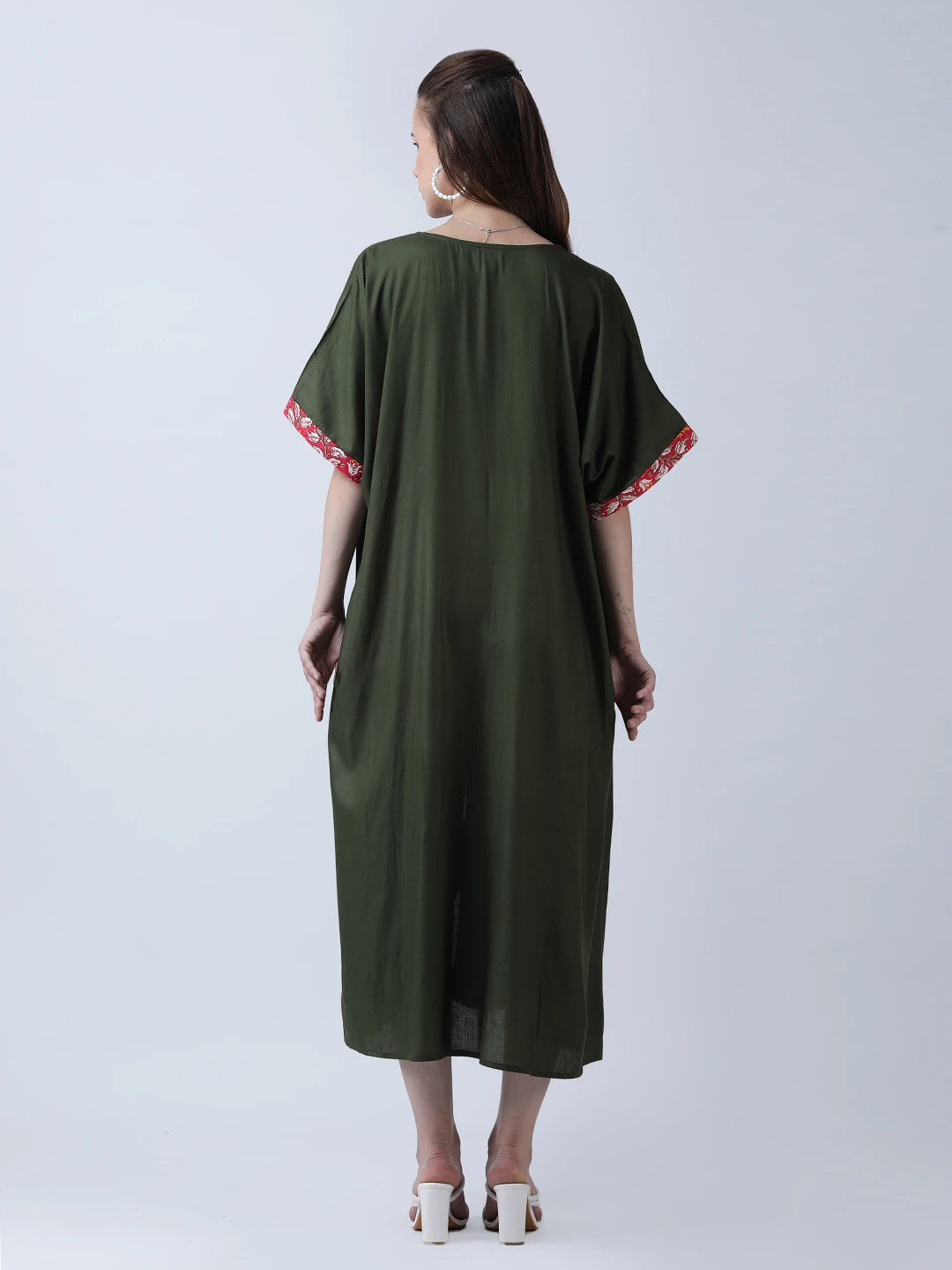 Olive green loose fit dress with front slit