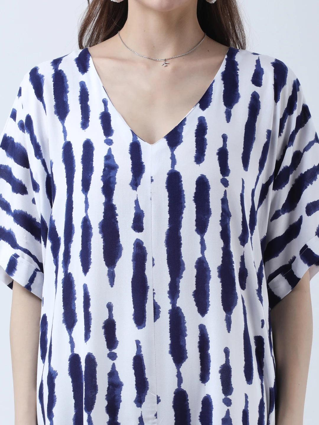 Tie dye printed rayon loose fit dress with front slit