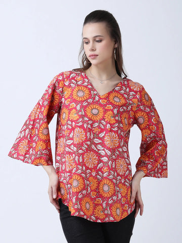 Cotton block print A-line top