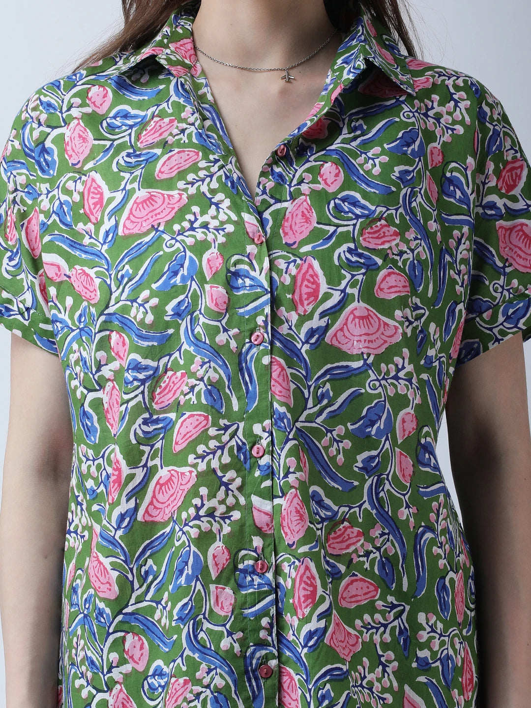 Cotton block print drop shoulder shirt