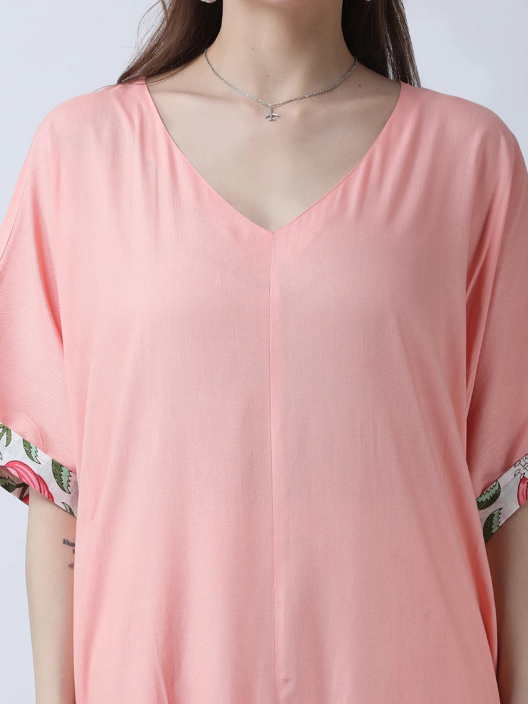 Peach loose fit dress with front slit