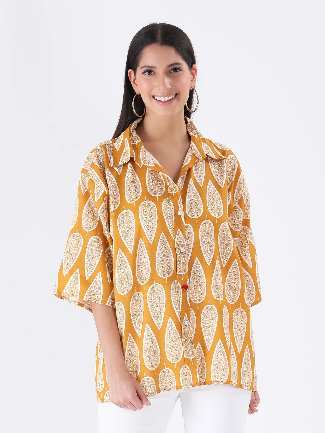 Mustard paisley print oversized shirt