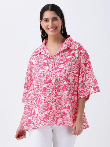 Cotton printed oversized shirt