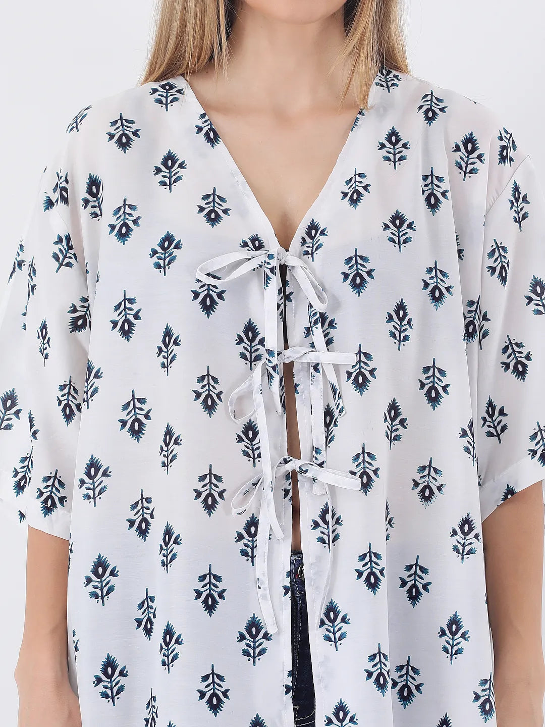 Cotton printed loose fit bow top