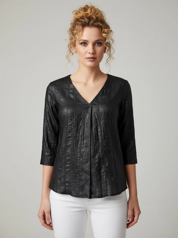 Black front pleated silk top