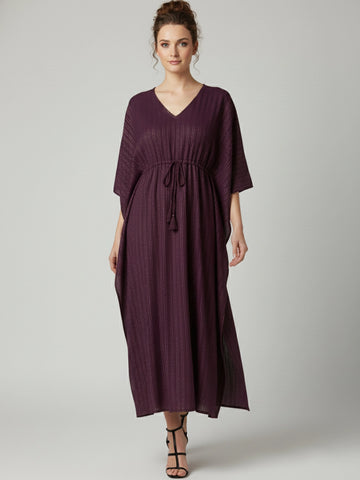 Burgundy gold lurex long kaftan