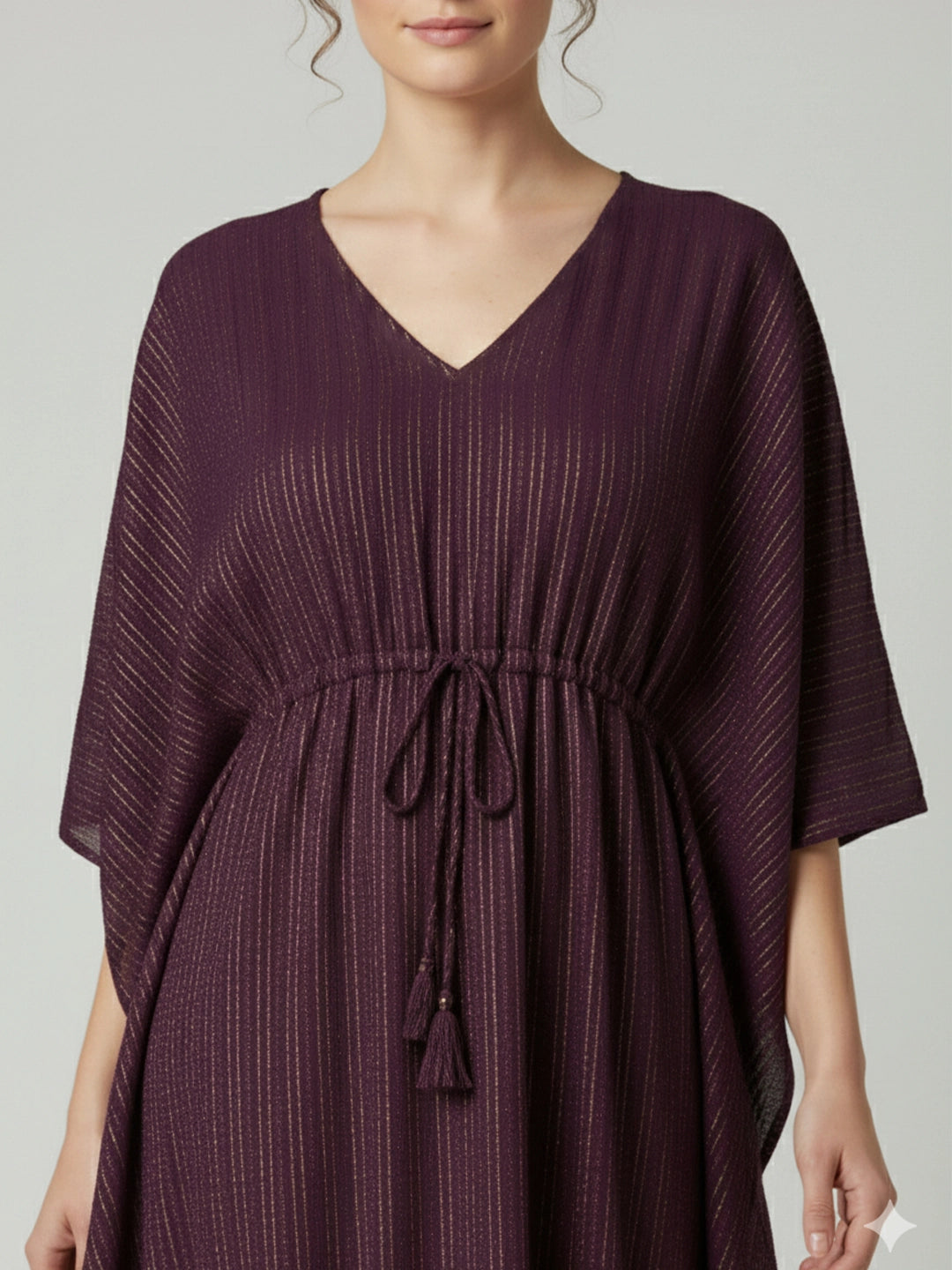 Burgundy gold lurex long kaftan