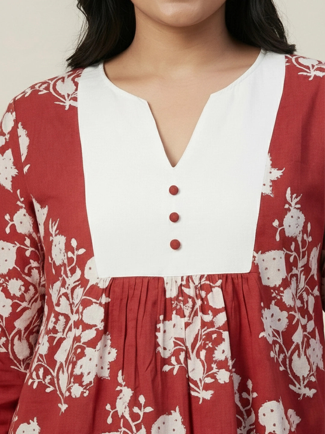 Cotton floral print cuff sleeve top