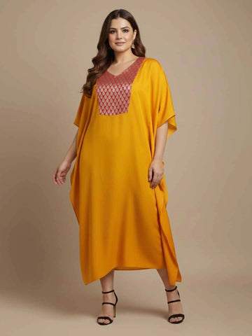 Brocade yoke silk kaftan