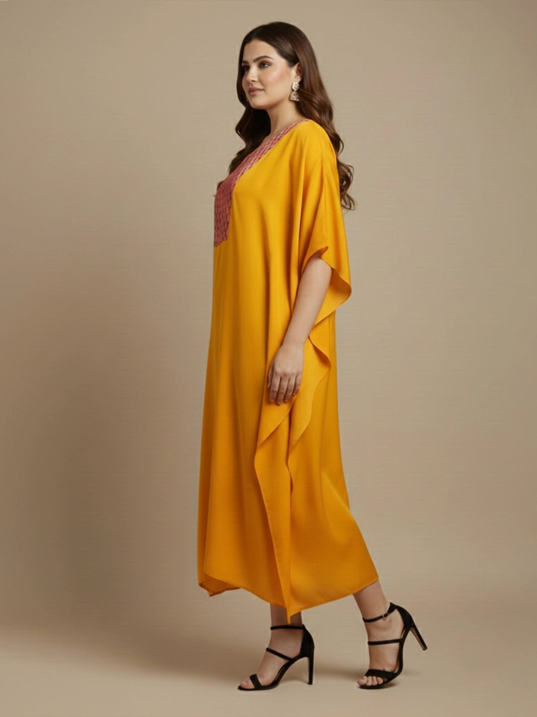 Brocade yoke silk kaftan