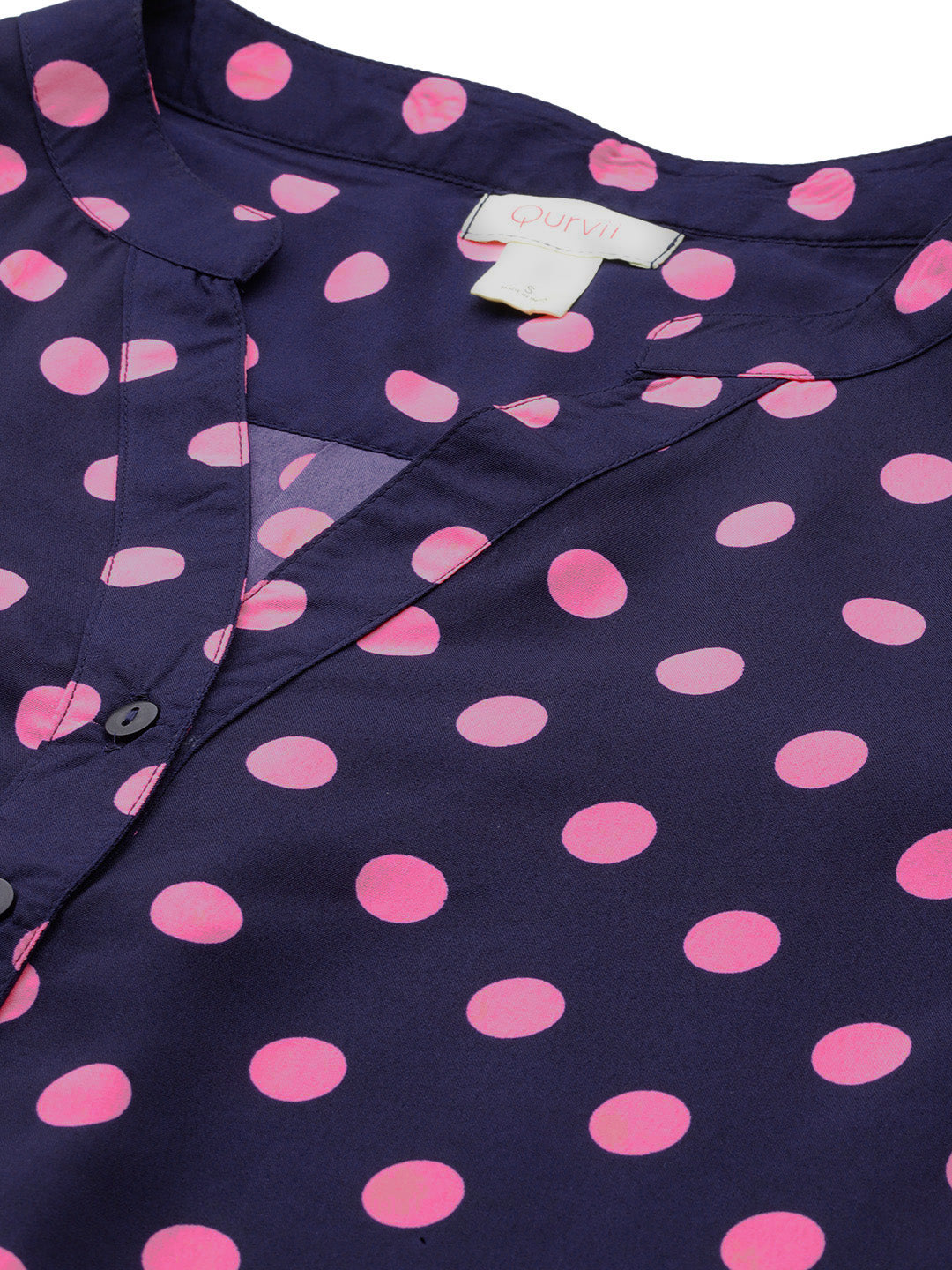 Navy and pink polka crepe shirt and pant set