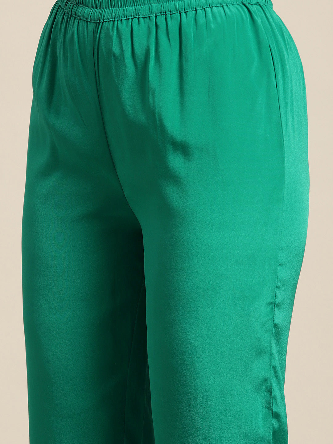 Green solid crepe shirt and pant set