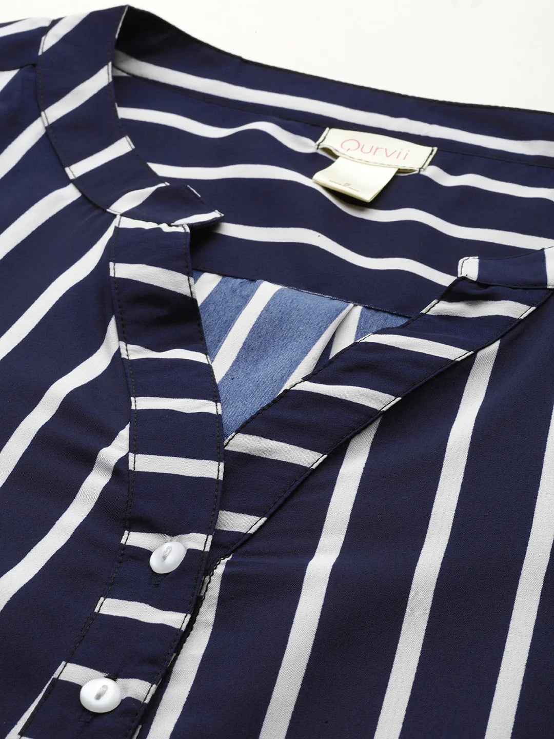 Navy and white stripe crepe shirt with pant co-ord set.