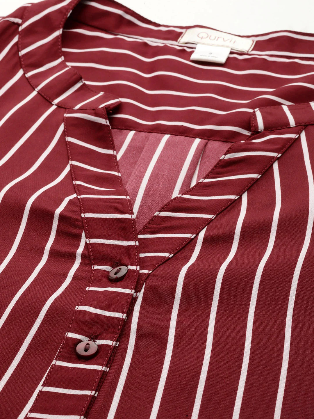 Maroon & white stripe crepe shirt and pant co-ord set
