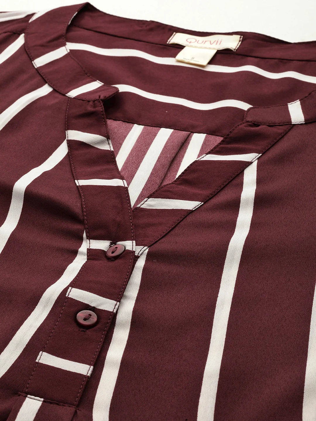 Wine & white stripe crepe shirt and pant co-ord set