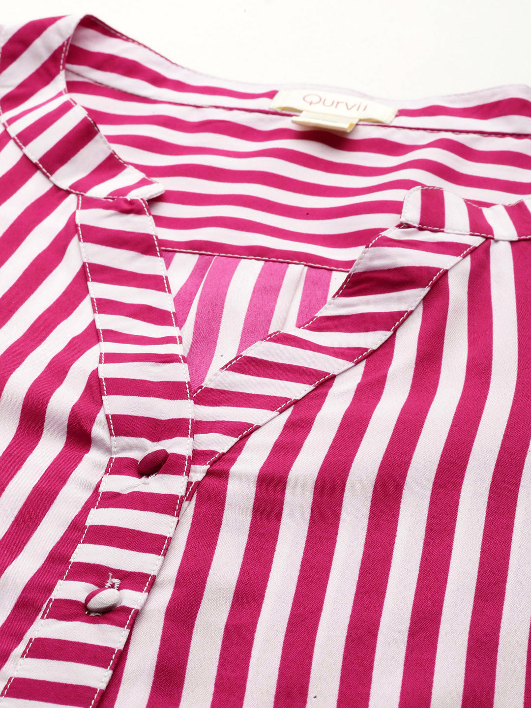 Magenta & white stripe crepe shirt and pant co-ord set