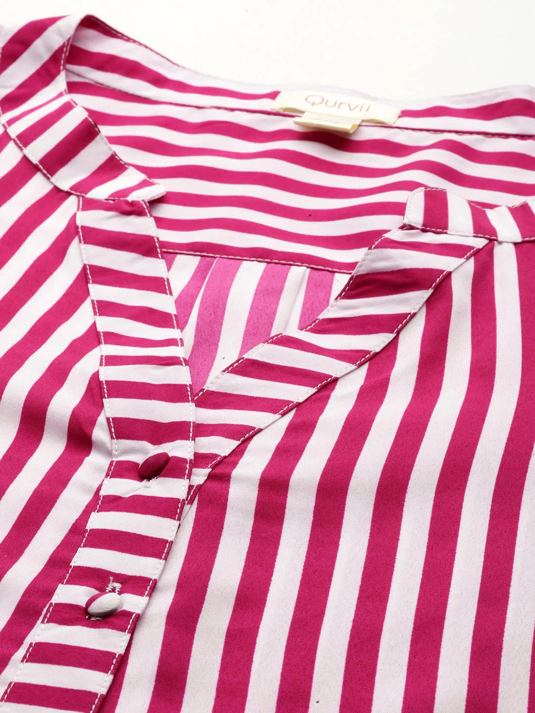 Magenta & white stripe crepe shirt and pant co-ord set