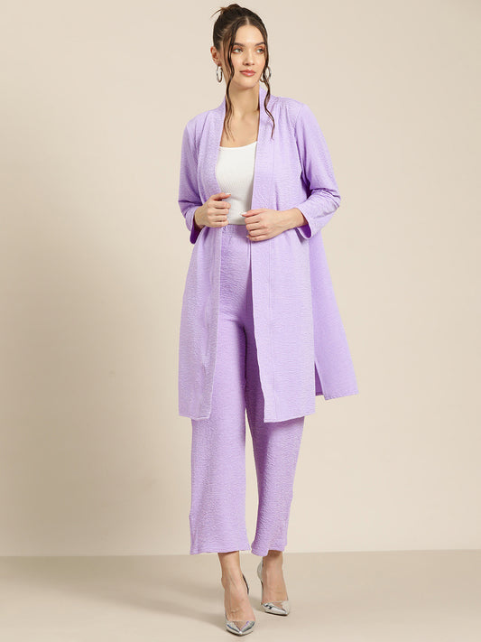 Purple shrug with full regular sleeves with pant co-ord set.