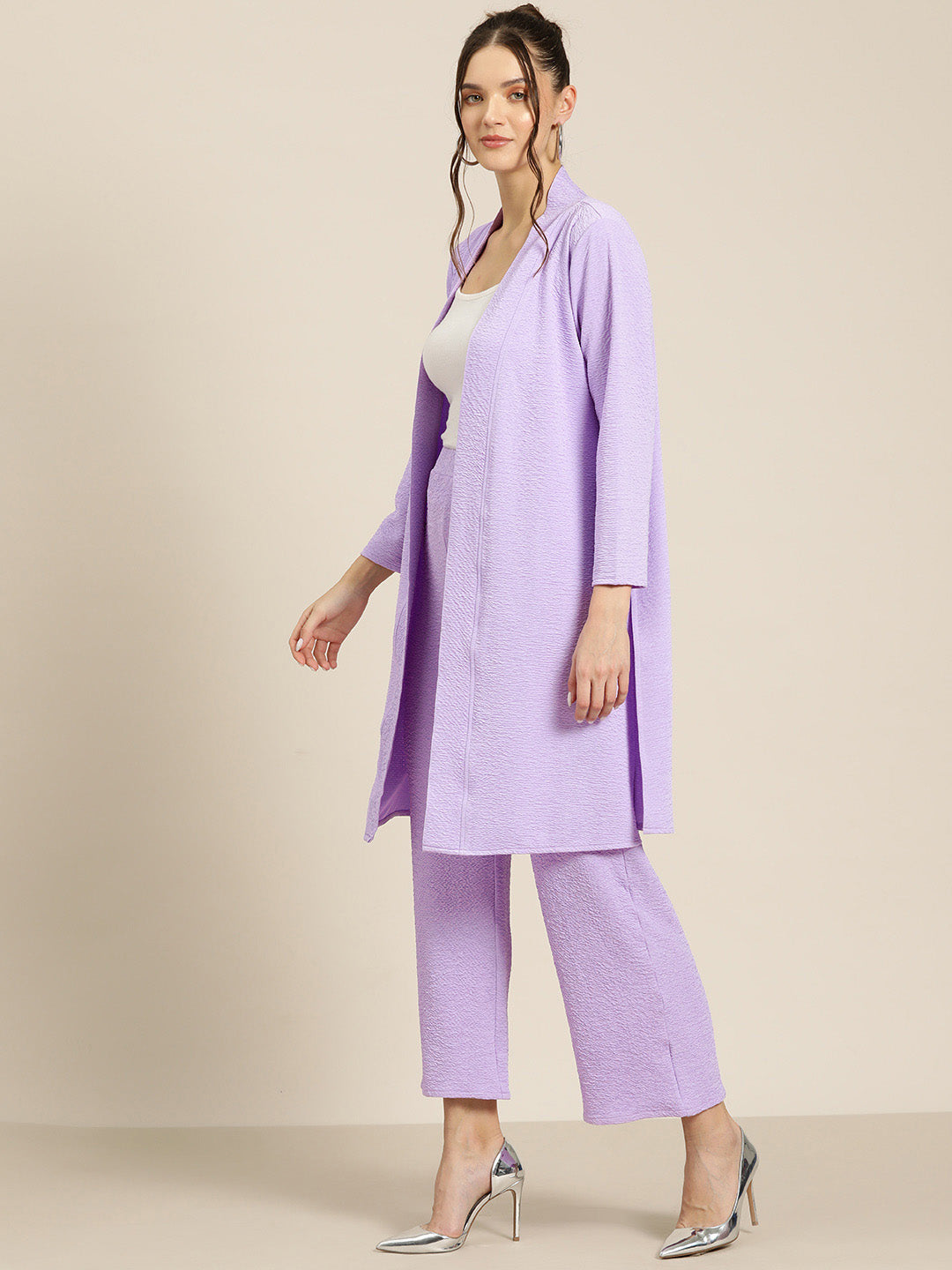 Purple shrug with full regular sleeves with pant co-ord set.