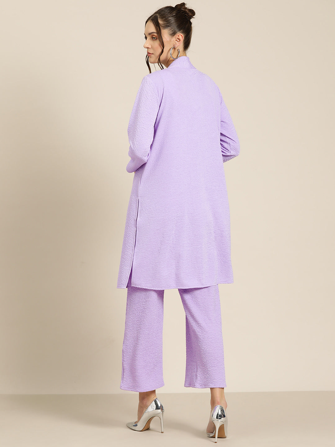 Purple shrug with full regular sleeves with pant co-ord set.
