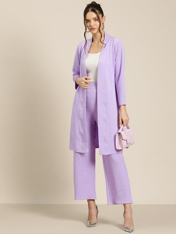 Purple shrug with full regular sleeves with pant co-ord set.