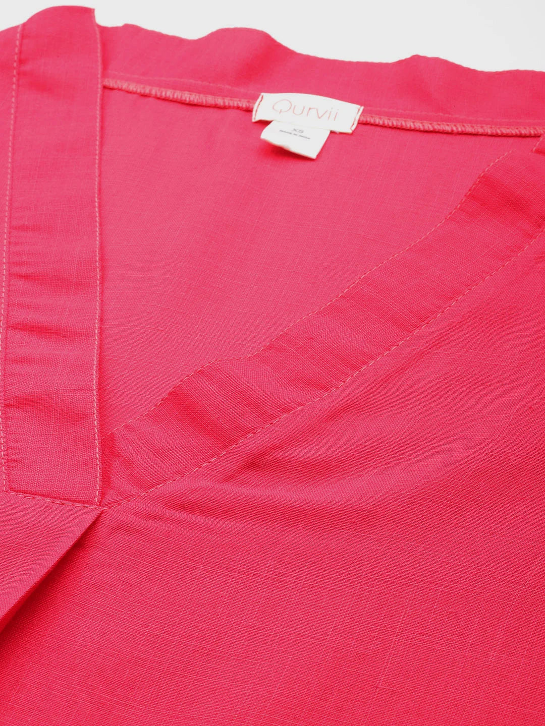 Fuchsia Solid cotton slub V-neck top with regular sleeves with pant co-ord set.