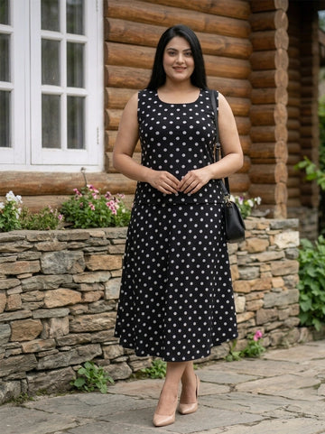 Black polka top with long a-line skirt co-ord set
