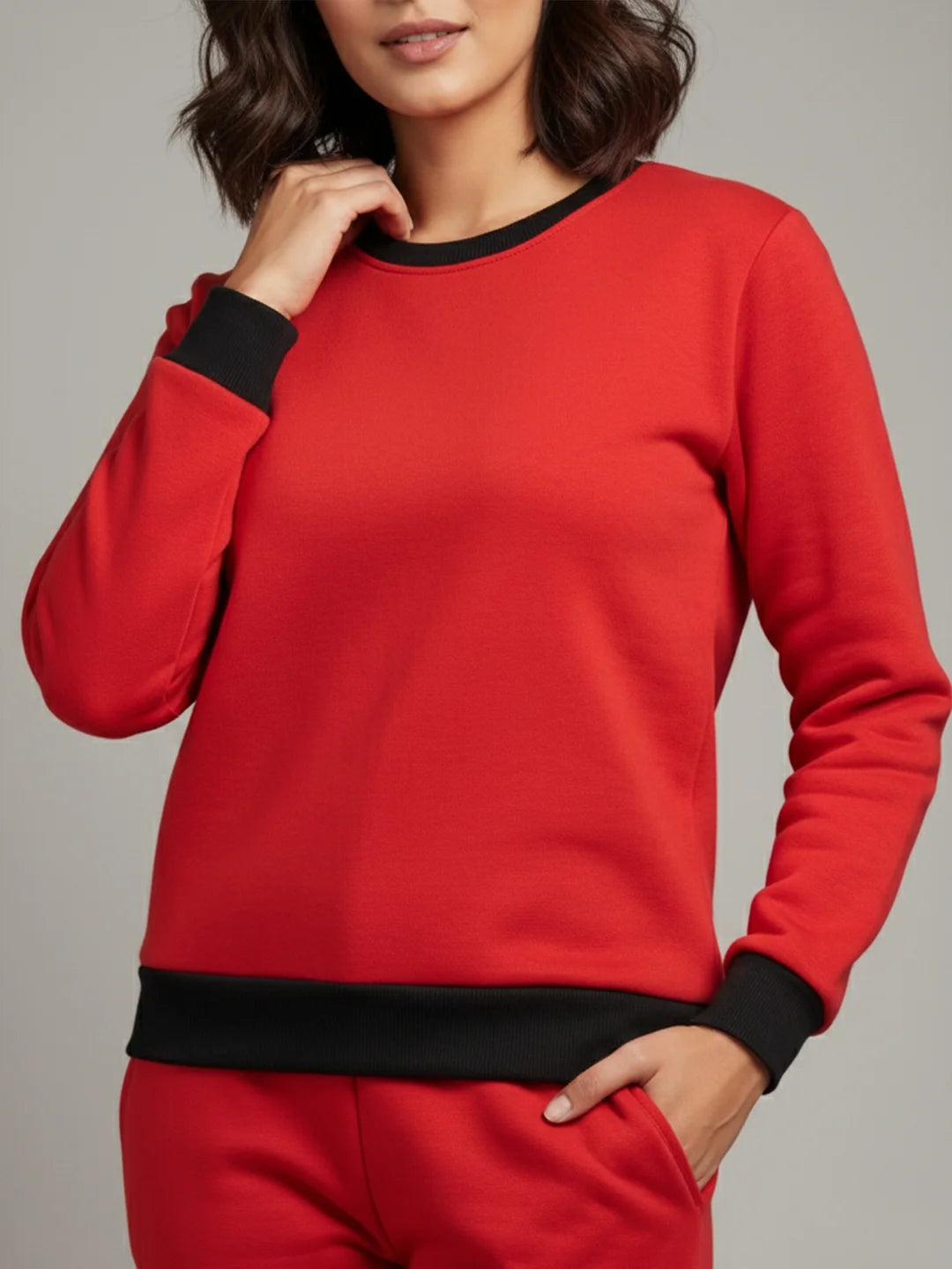 Red fleece sweat shirt and joggers