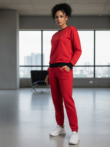 Red fleece sweat shirt and joggers