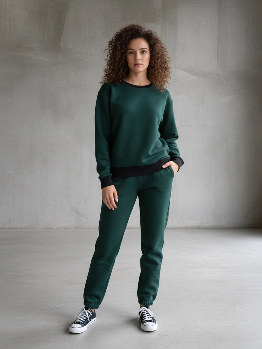 Bottle green fleece sweat shirt and joggers
