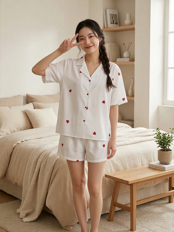 White heart printed shirt with shorts