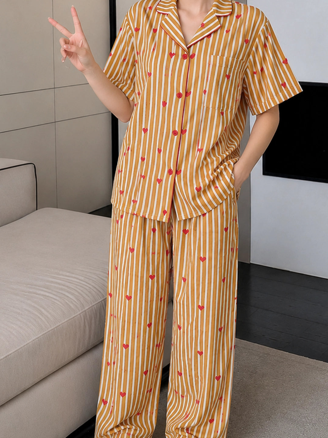 Brown heart stripe co-ordset