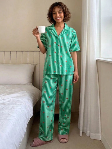 Green heart stripe co-ordset