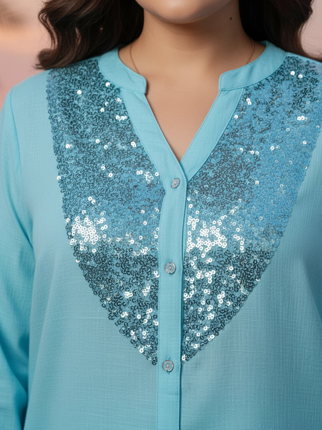 Sky Blue Cotton Coord with Sequin embellishment