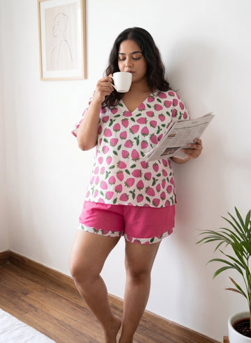 Cotton Strawberry Print Coord