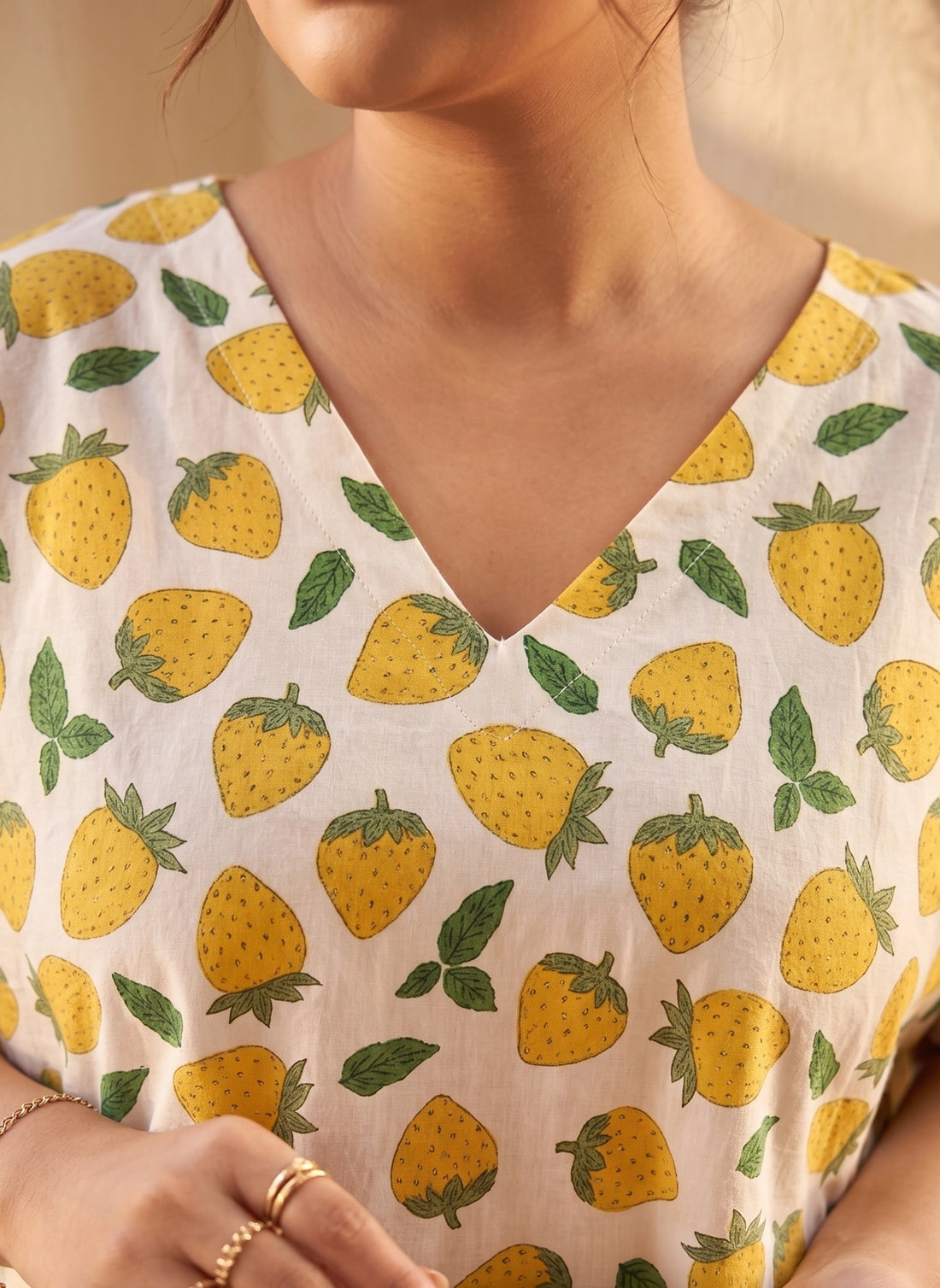 Yellow Strawberry Print Cotton Coord