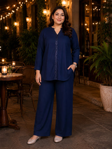 Navy sequined rayon coord set
