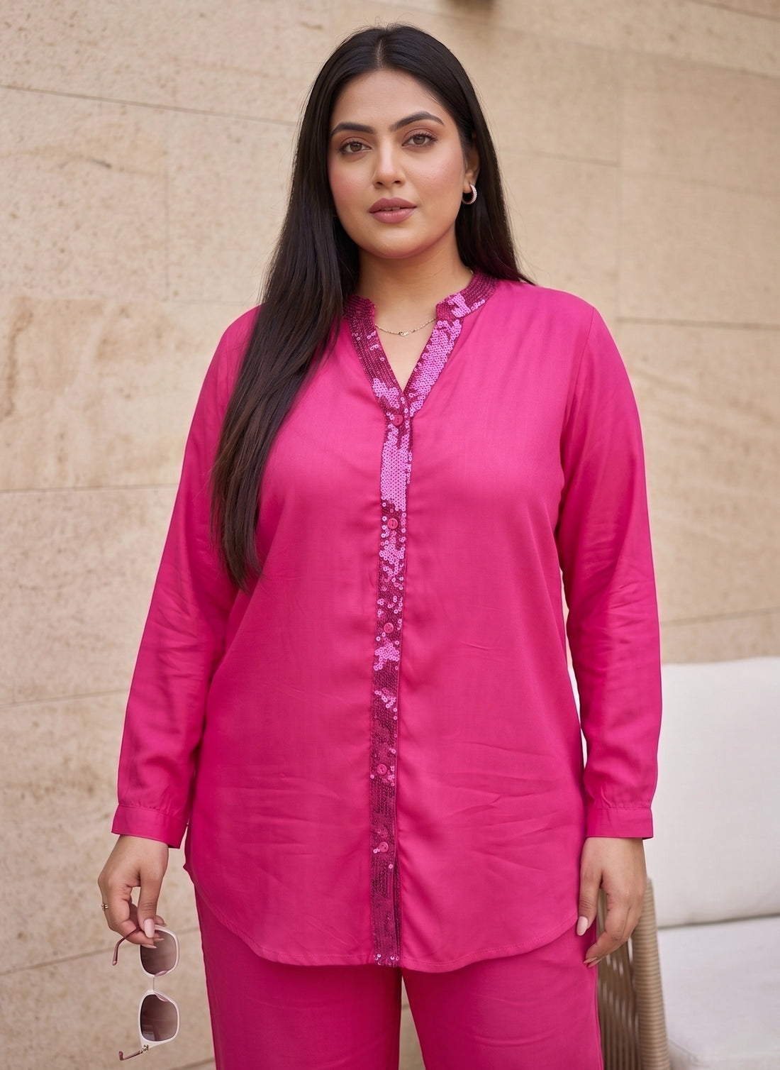 Magenta sequined rayon coord set
