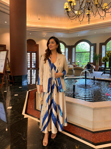 Beige abstract print blazer & dress