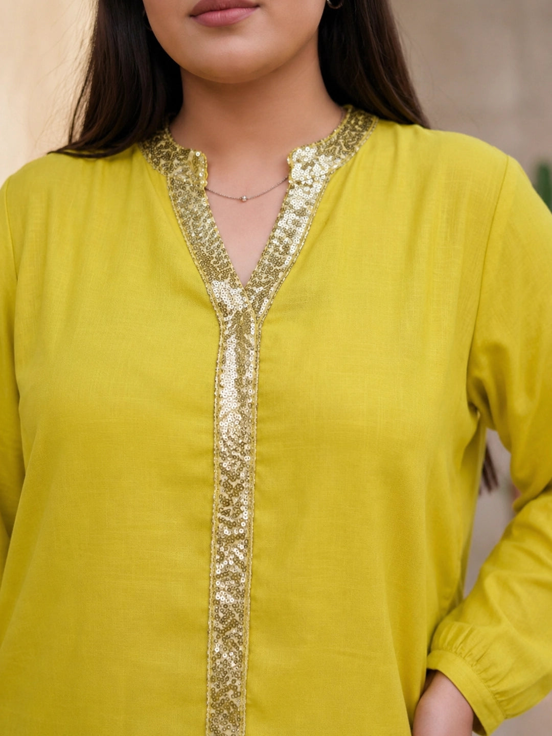 Yellow sequined cotton coord set