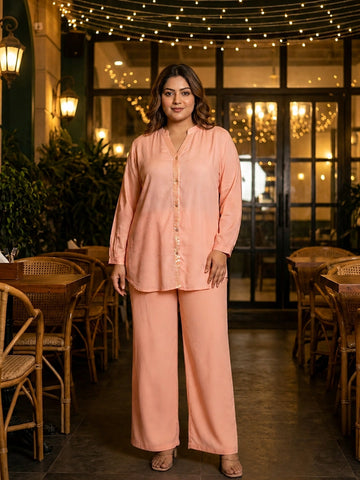 peach sequined rayon coord set