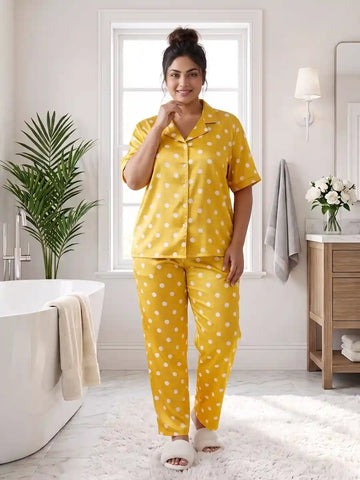 Yellow polka satin nightwear