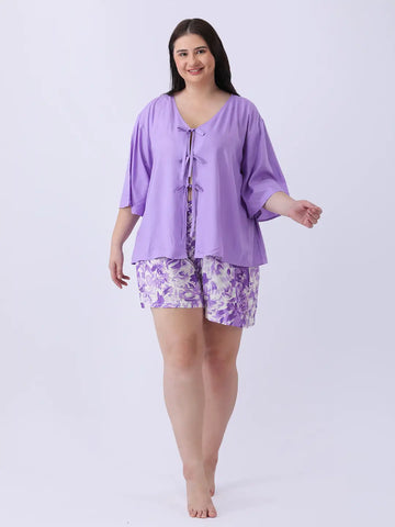 Lavender bow top with shorts co-ord set