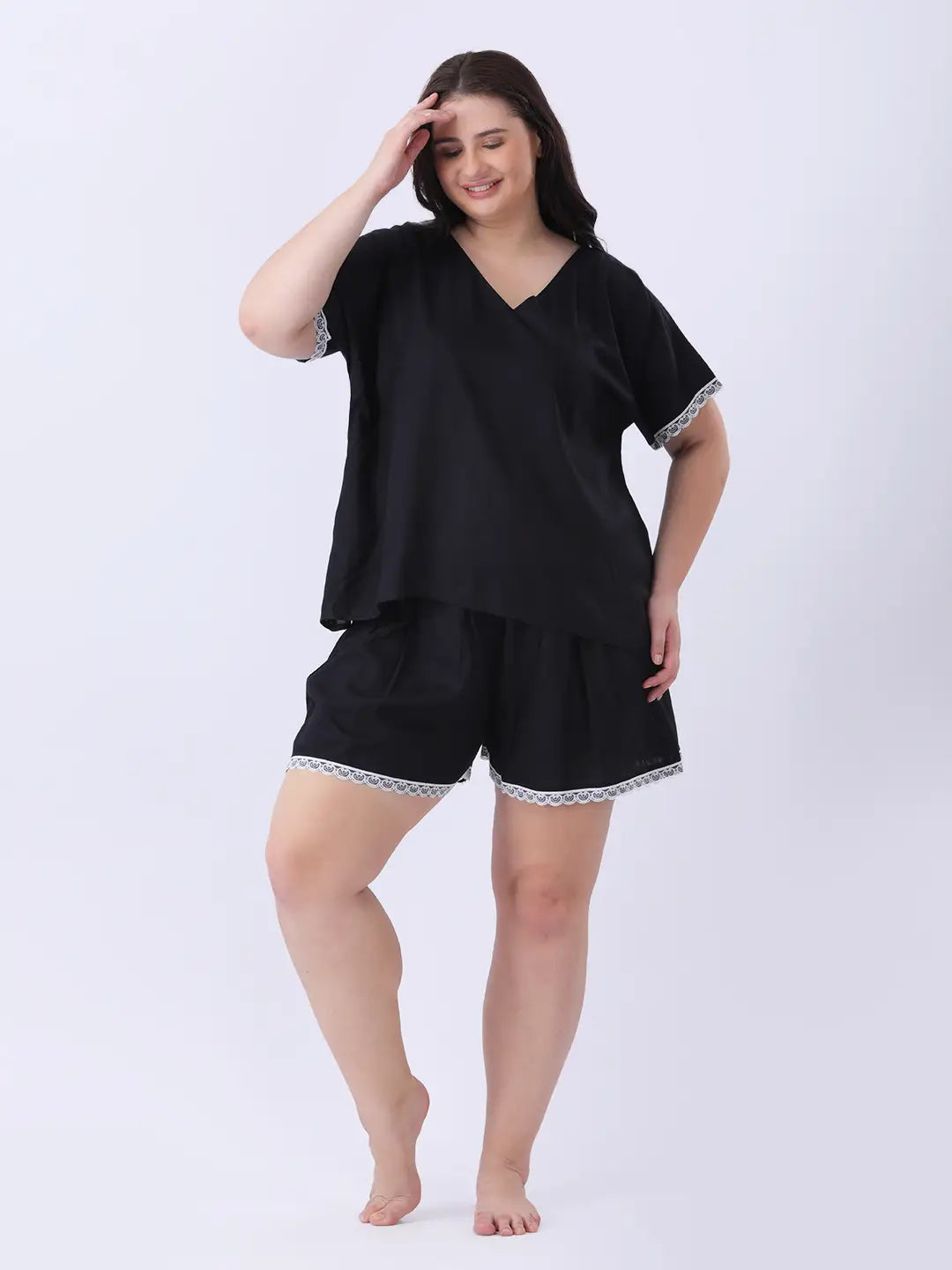 Solid rayon v-neck drop shoulder top