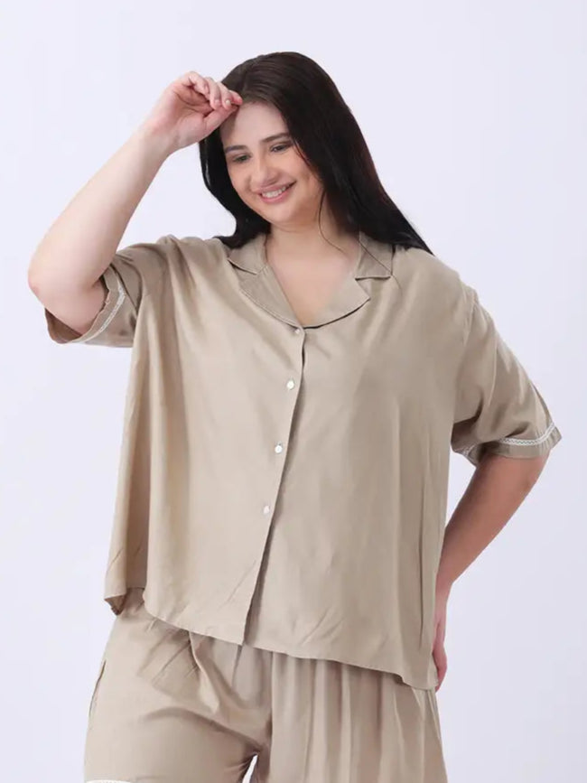 Beige rayon notch collar shirt