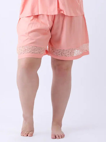 Solid rayon lace trim shorts