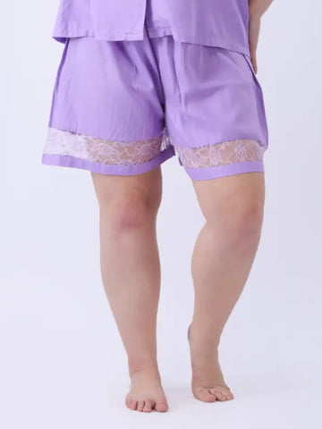 Lavender rayon lace trim shorts